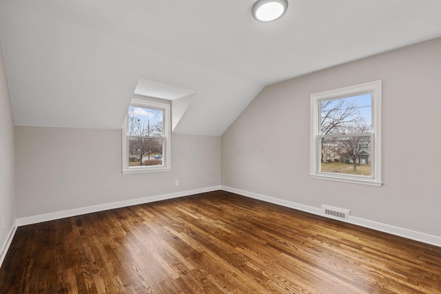 bonus room featuring wood-type flooring, a wealth of natural light, and lofted ceiling