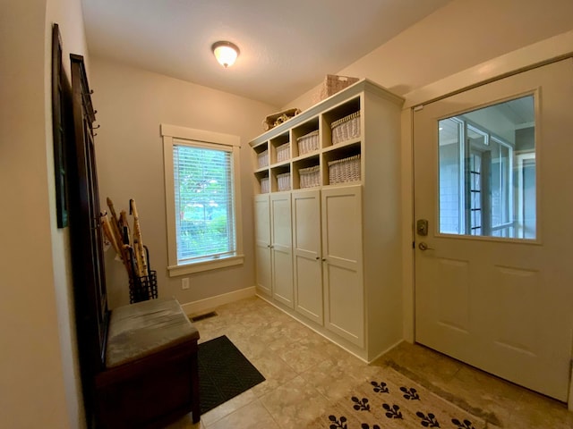 mudroom with baseboards and visible vents