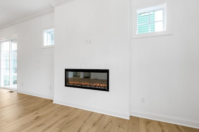 details featuring hardwood / wood-style flooring and ornamental molding