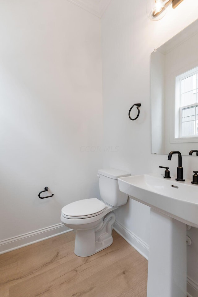 bathroom with hardwood / wood-style flooring and toilet