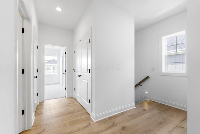 hallway featuring light wood-type flooring and a healthy amount of sunlight