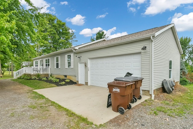 exterior space featuring a garage