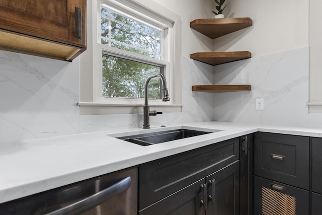 kitchen featuring dishwasher, tasteful backsplash, and sink