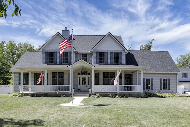 view of front of home featuring covered porch and a front yard