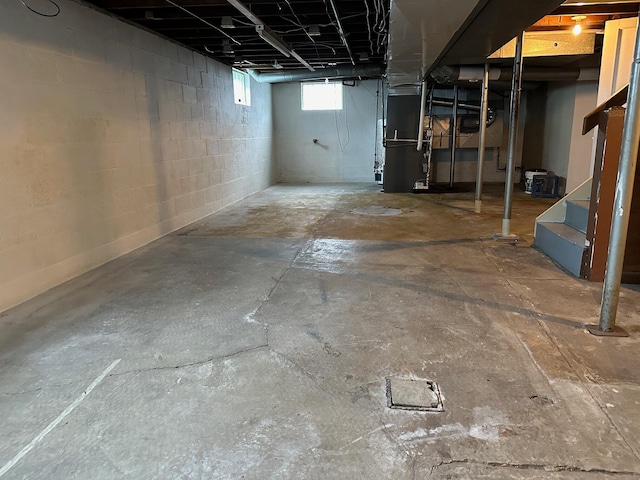 basement with heating unit