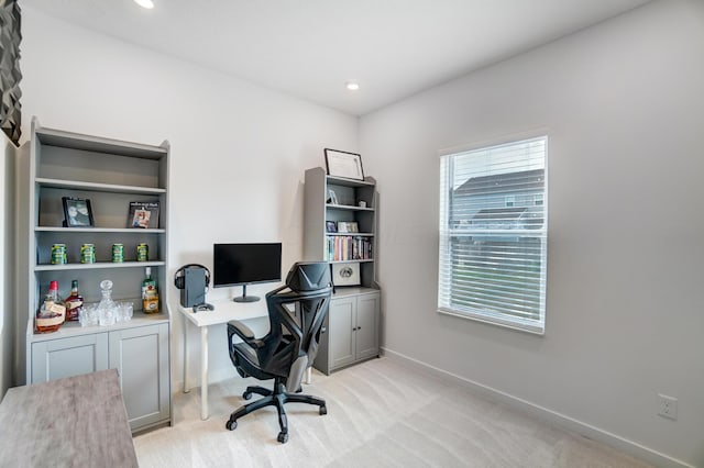 view of carpeted home office