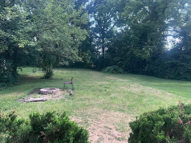 view of yard with a fire pit