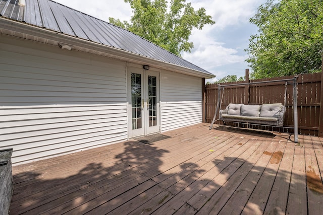 wooden deck with french doors