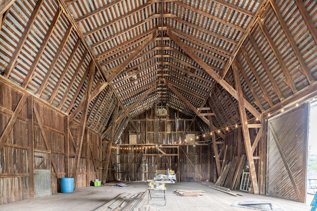 miscellaneous room featuring lofted ceiling