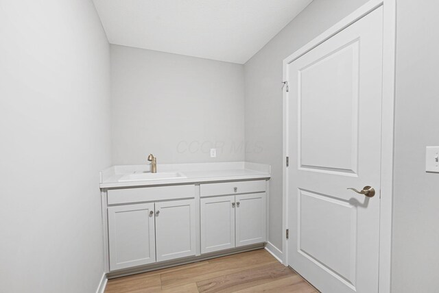 bathroom featuring wood-type flooring and vanity