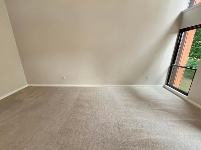 carpeted empty room with vaulted ceiling and a wealth of natural light