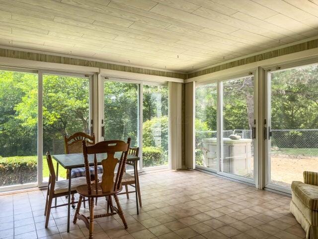 sunroom featuring a wealth of natural light and wood ceiling