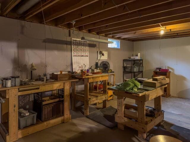 basement featuring a workshop area