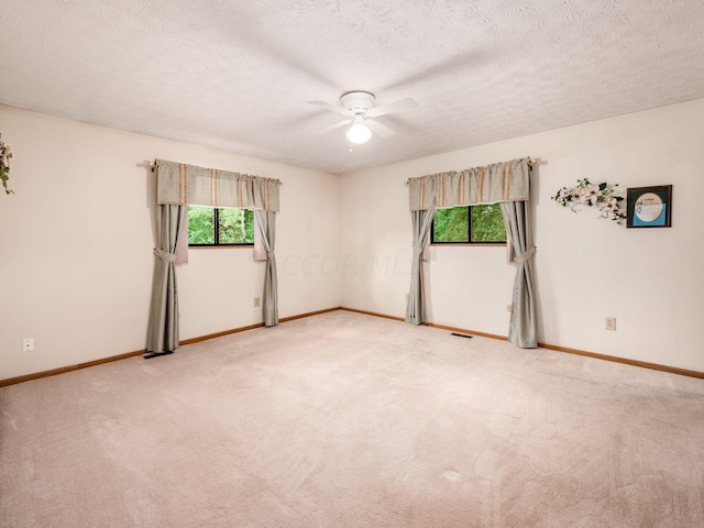 unfurnished room with light colored carpet and a textured ceiling