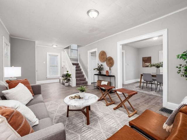 living room with hardwood / wood-style floors