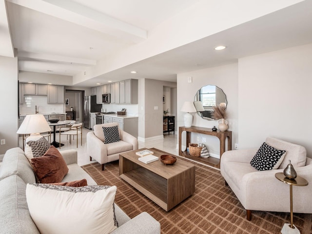 50 W Broad St Unit 2905, Columbus, OH 43215 - living area with recessed lighting and beam ceiling