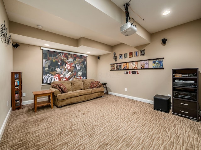 cinema room featuring carpet floors