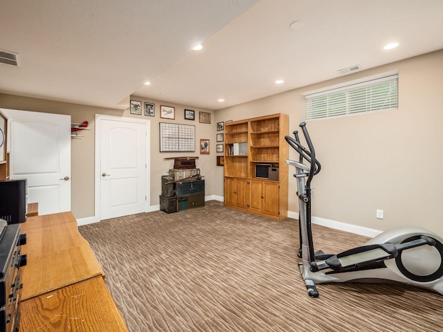 exercise area featuring carpet floors