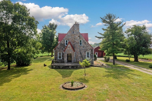 view of property exterior with a lawn