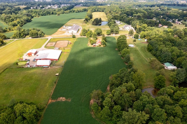 bird's eye view with a water view and a rural view