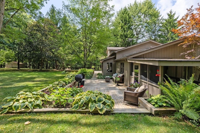 view of yard with a deck