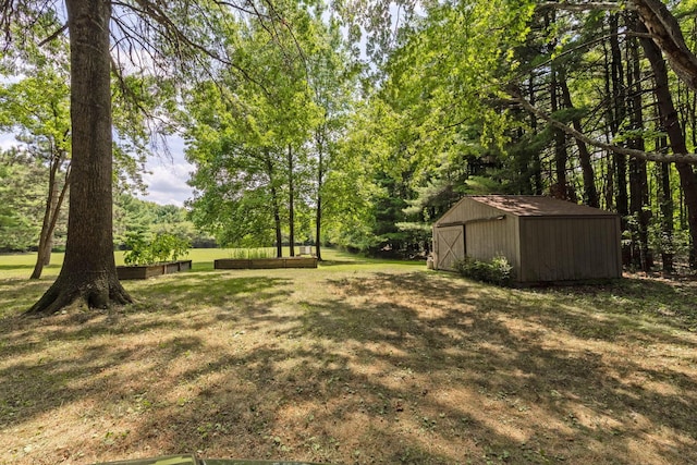 view of yard featuring an outdoor structure