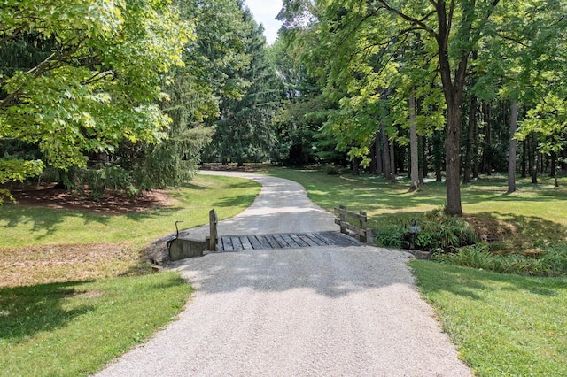 view of property's community featuring a lawn