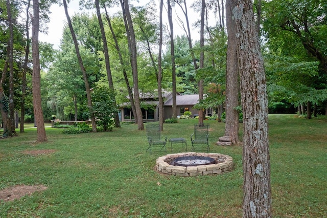 view of yard with an outdoor fire pit