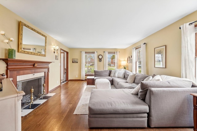 living room with hardwood / wood-style flooring