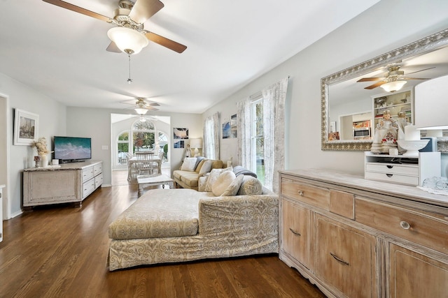 living room with dark hardwood / wood-style flooring