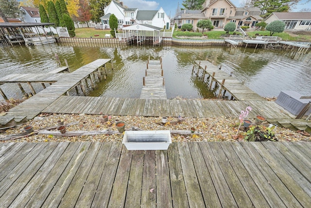 view of dock with a water view