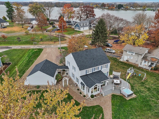 aerial view with a water view