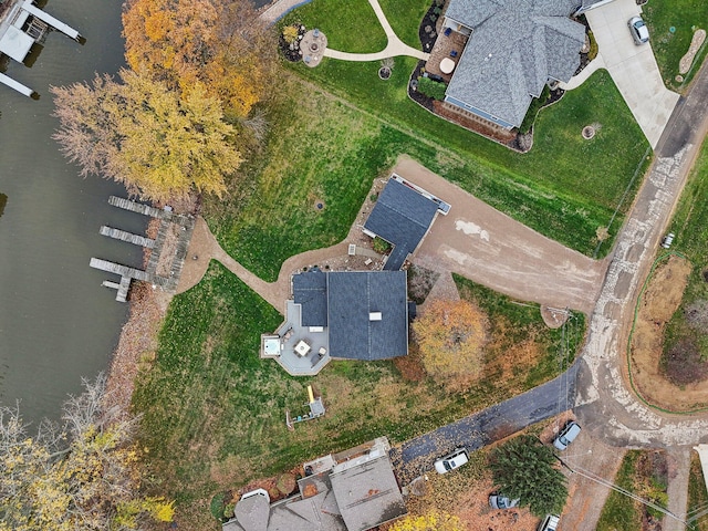 drone / aerial view featuring a water view