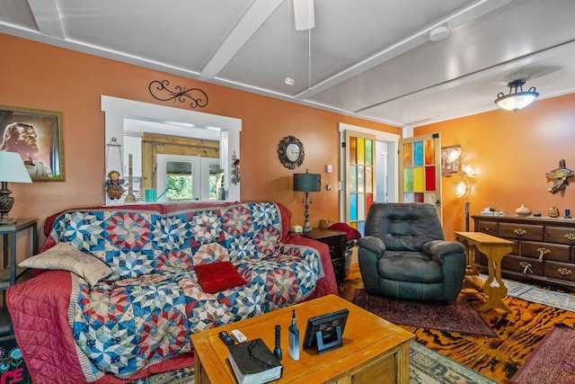 living room featuring ceiling fan