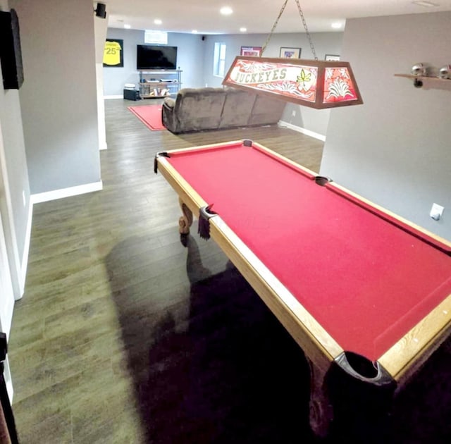 game room featuring billiards and hardwood / wood-style flooring