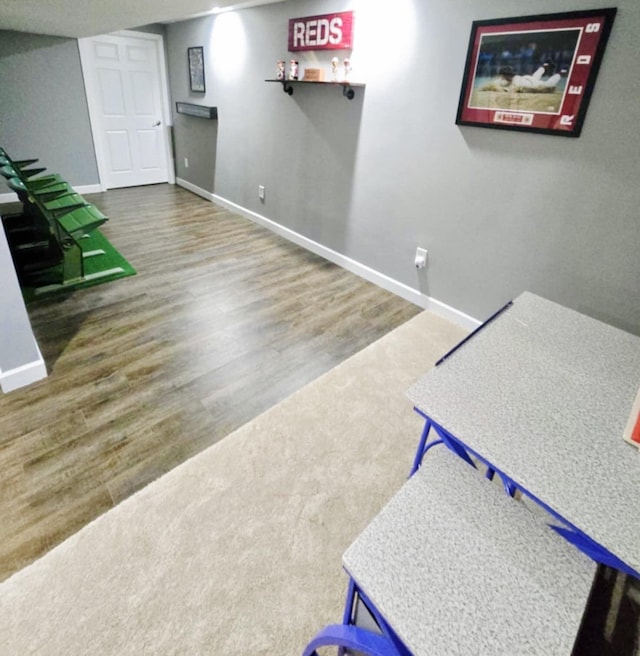 basement with hardwood / wood-style flooring