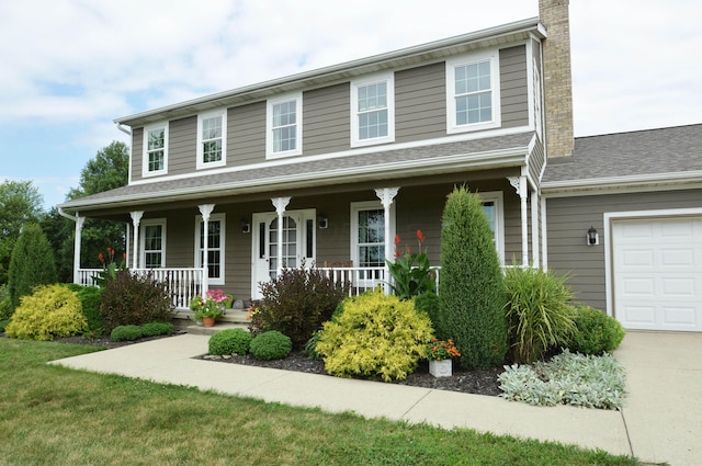 view of front facade featuring covered porch and a garage