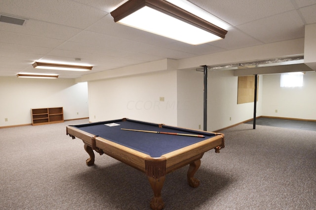 game room featuring pool table and carpet floors