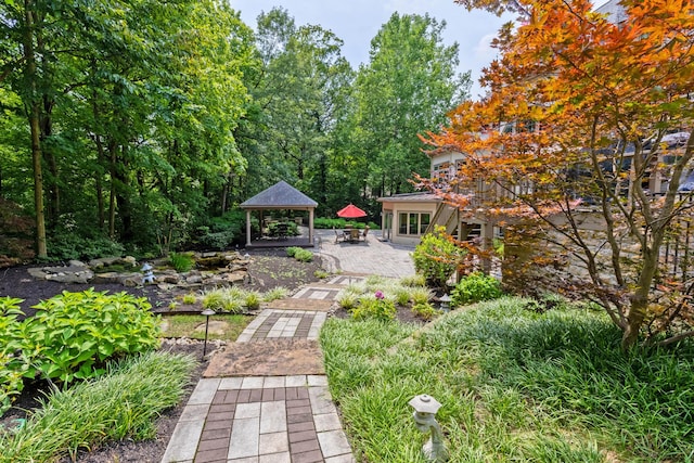 view of yard with a gazebo and a patio area