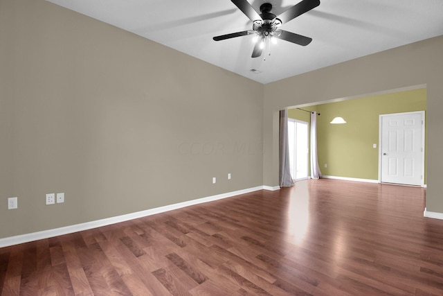 unfurnished room with hardwood / wood-style flooring and ceiling fan