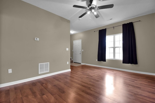 unfurnished room featuring wood-type flooring and ceiling fan