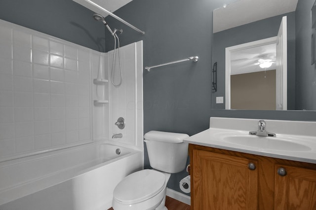 full bathroom with vanity, toilet, and bathtub / shower combination