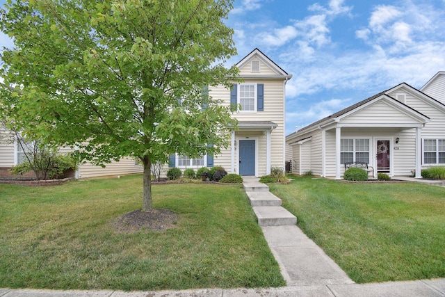 view of front of property with a front lawn