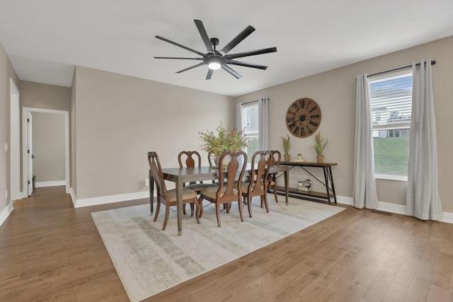 667 Green Forest Pl, Lithopolis, OH 43136 - dining space with wood finished floors, ceiling fan, and baseboards