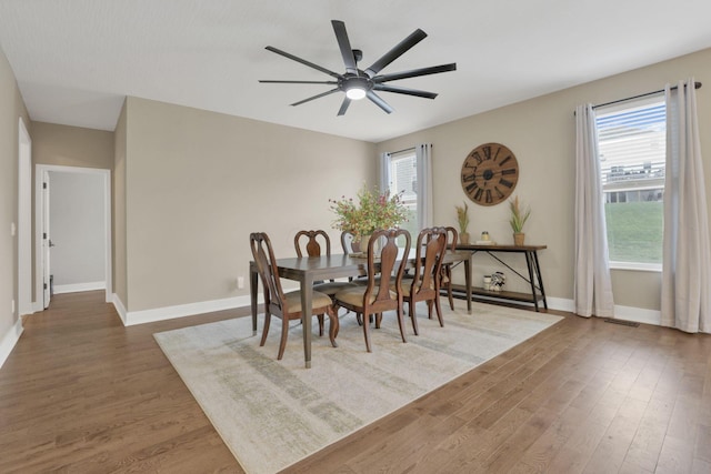 667 Green Forest Pl, Lithopolis, OH 43136 - dining space with wood finished floors, a ceiling fan, and baseboards