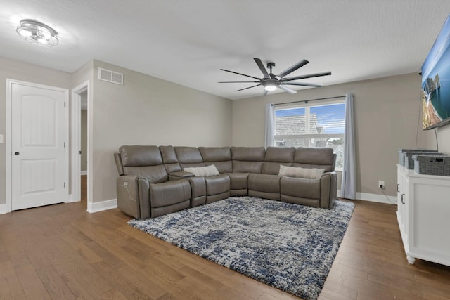 667 Green Forest Pl, Lithopolis, OH 43136 - living room with wood finished floors, a ceiling fan, and baseboards