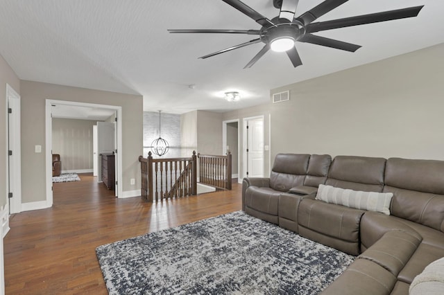 667 Green Forest Pl, Lithopolis, OH 43136 - living area with ceiling fan, dark wood-type flooring, and baseboards