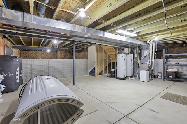 667 Green Forest Pl, Lithopolis, OH 43136 - unfinished basement with heating unit, water heater, and stairway