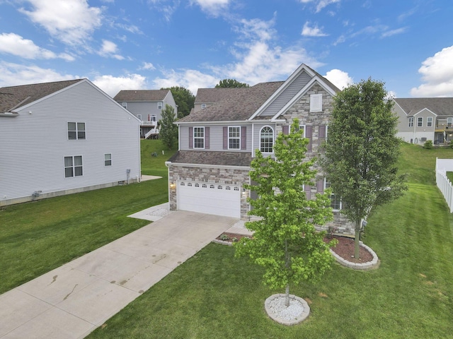 667 Green Forest Pl, Lithopolis, OH 43136 - traditional home with stone siding, driveway, a garage, and a front yard