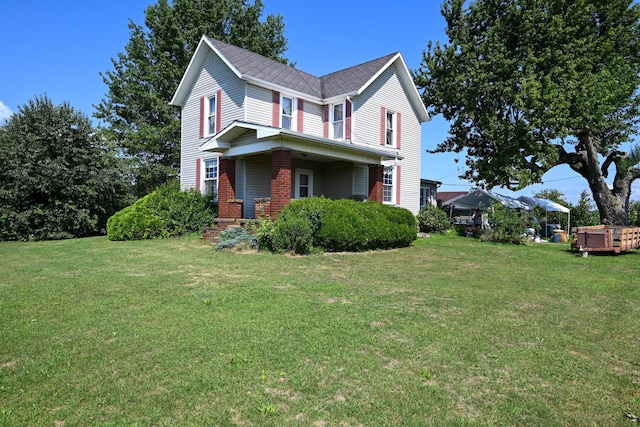 view of property exterior with a lawn